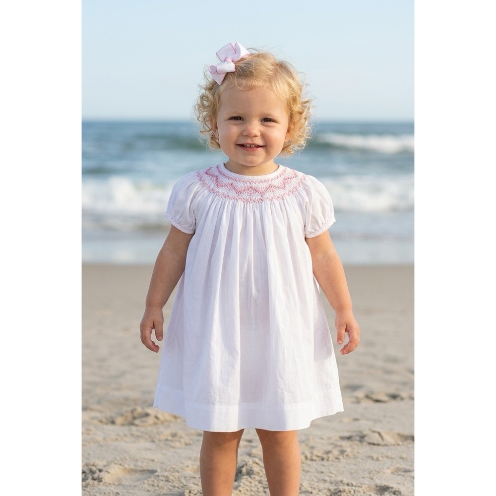 Baby Girl 6m Dress White Pink Smocked Maria Elena Size 6 Months Boutique Church